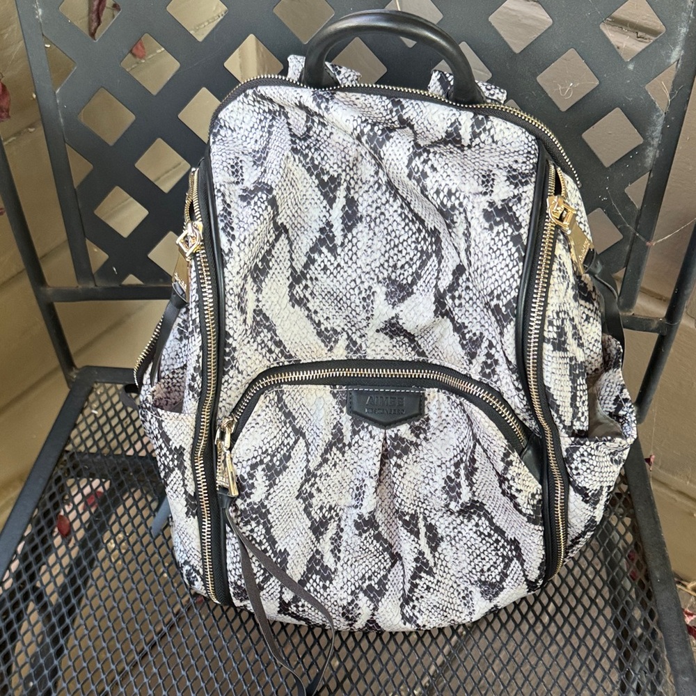 Aimee Kestenberg Black and White Snakeskin Backpack